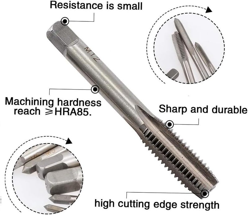 fixinus Store 7 Piece Metric Thread Tap Set, HSS Tapping Tool Set M3 M4 M5 M6 M8 M10 M12 Hand Tap Set - Image 5